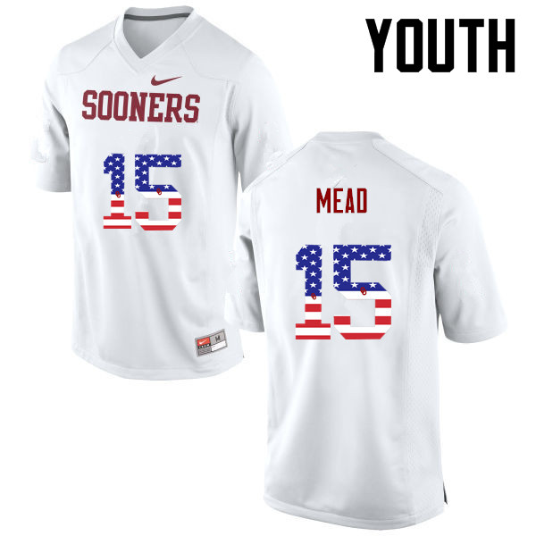 Youth Oklahoma Sooners #15 Jeffery Mead College Football USA Flag Fashion Jerseys-White